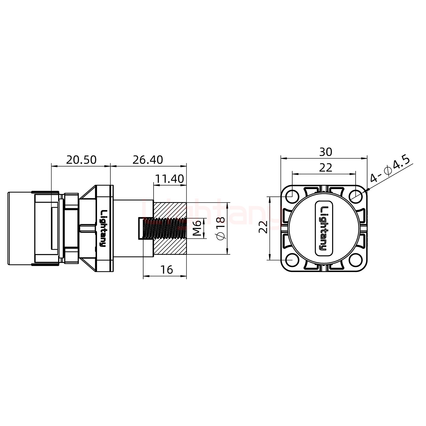 LTC1020SI-M1BL内螺纹穿墙插座 100/150/200A 黑色