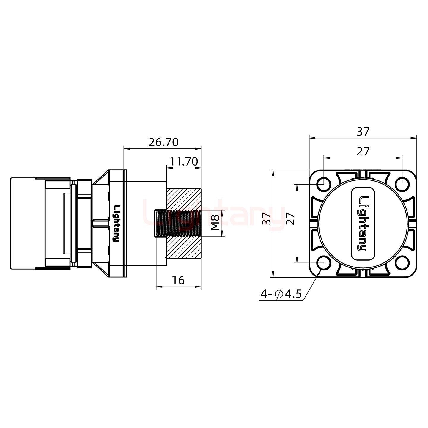 LTC2540SI-M1BL内螺纹穿墙插座 250/300/350/400A 黑色