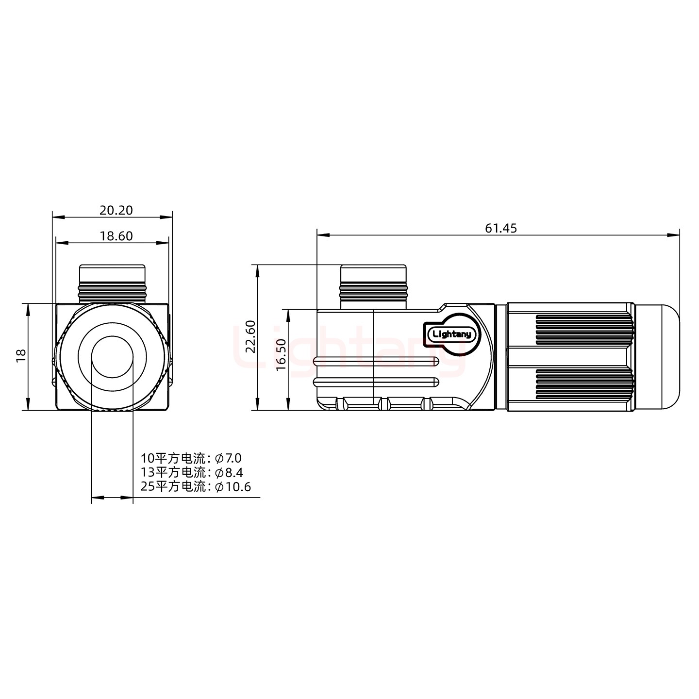 LTC0610-F1BR弯式插头 10平方 60A 黑色