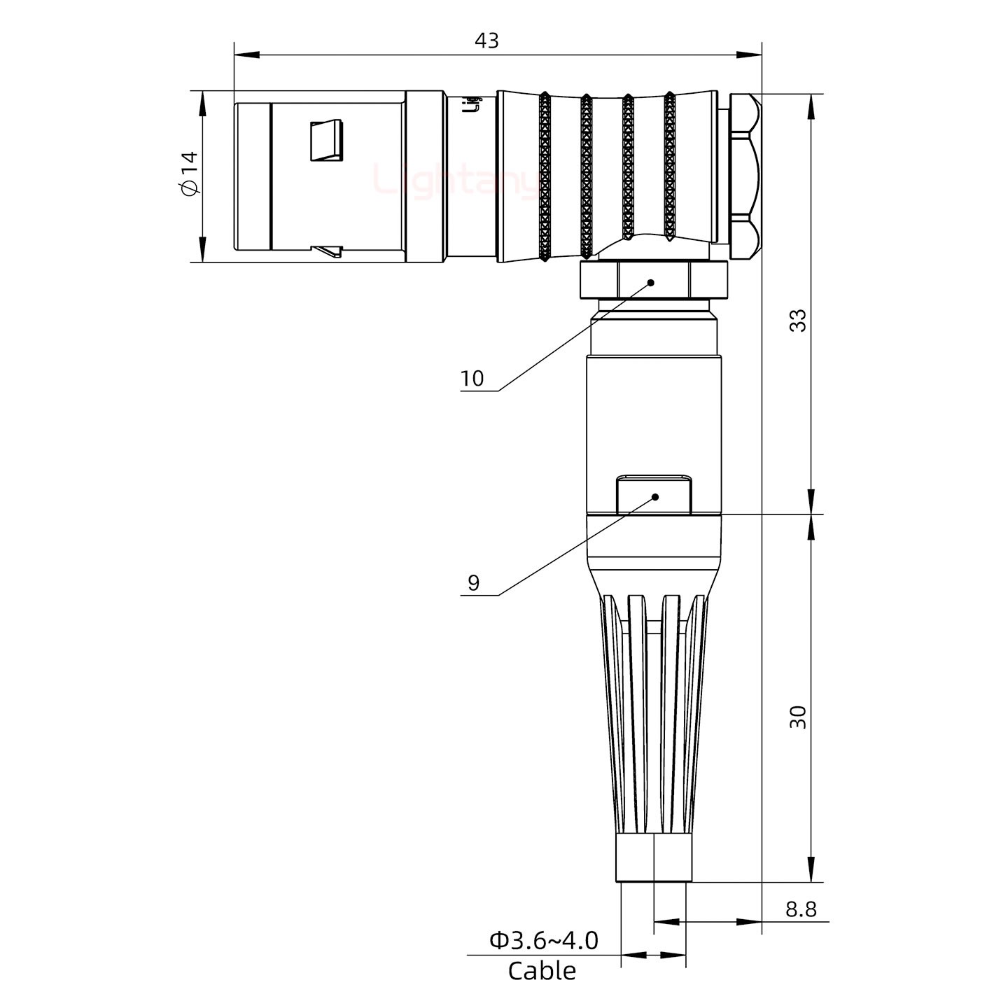 FHG.1K.002.CLAC40Z推拉自锁带护套弯式插头