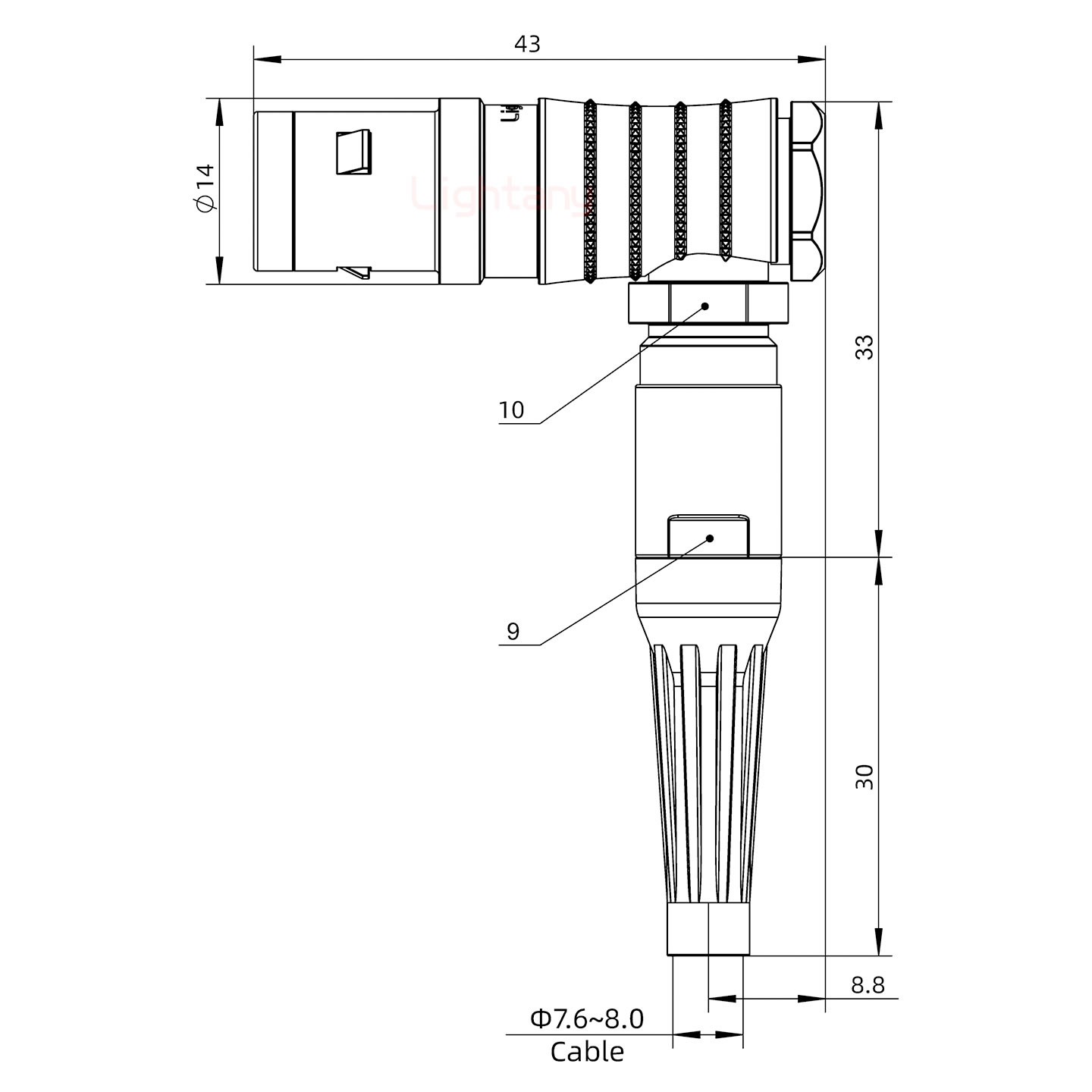 FHG.1K.003.CLAK80Z推拉自锁带护套弯式插头