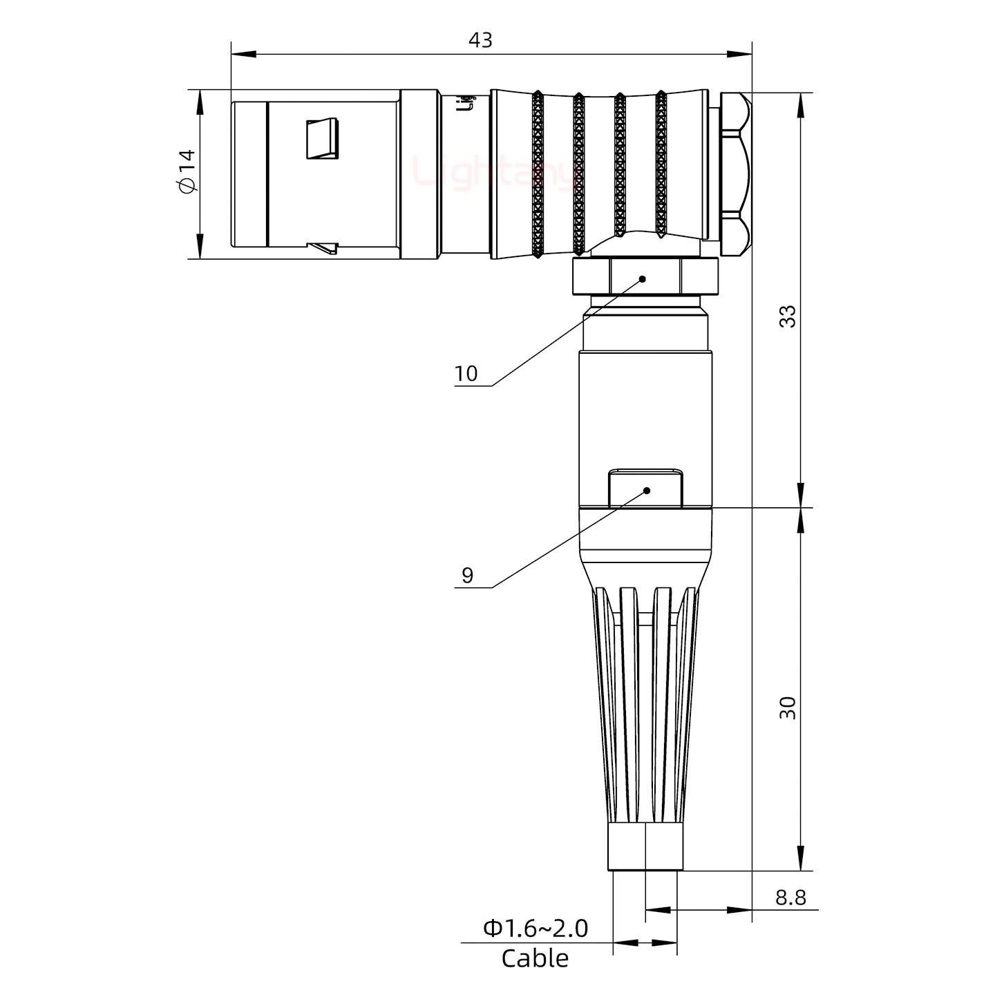 FHG.1K.005.CLAC20Z推拉自锁带护套弯式插头