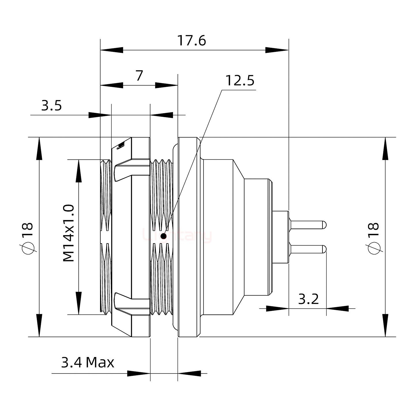 EEG.0K.002.CLN推拉自锁前螺母插座 PCB直插板