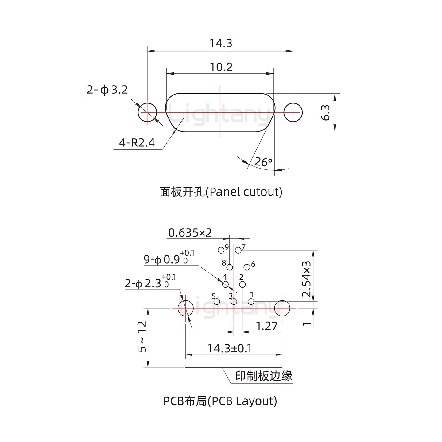 J30J-9TJW公PCB弯插板板后安装