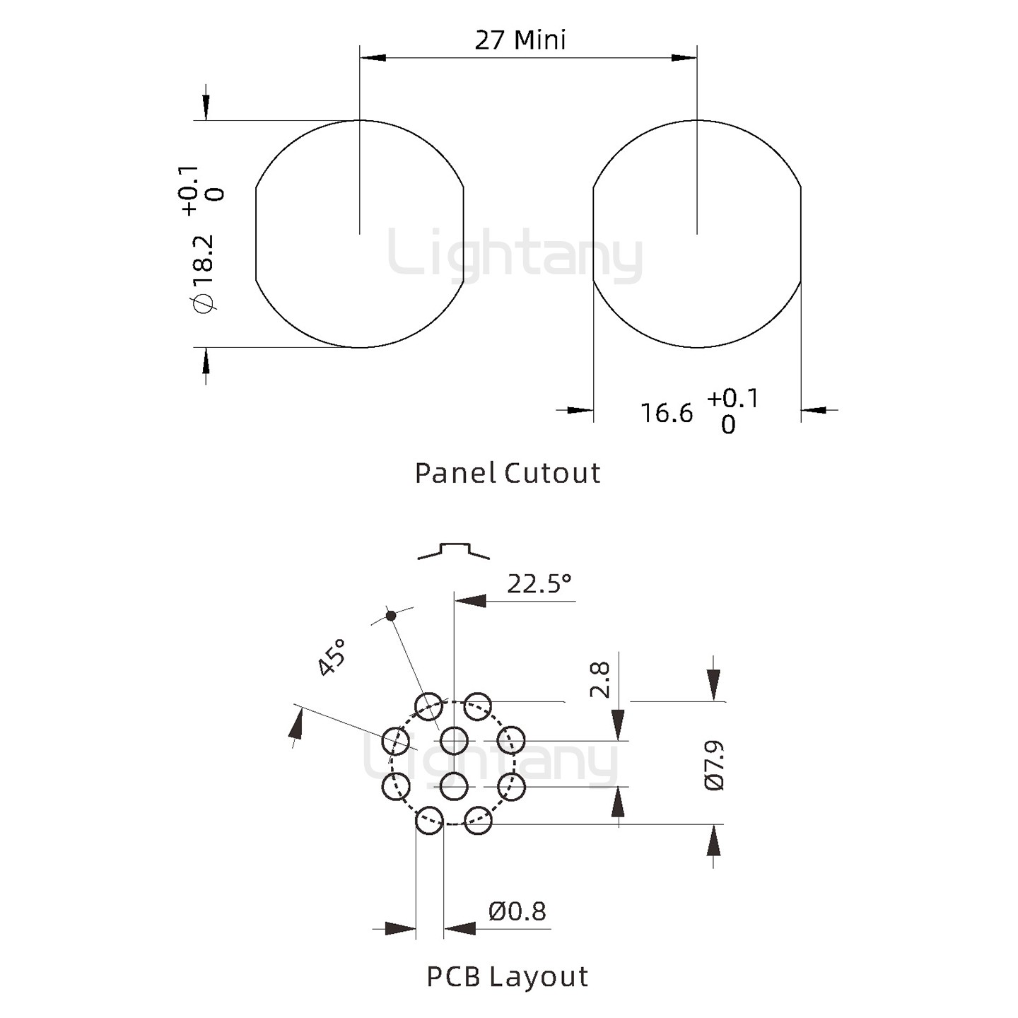 ECG.3B.010.CLN双螺母插座 PCB直插板