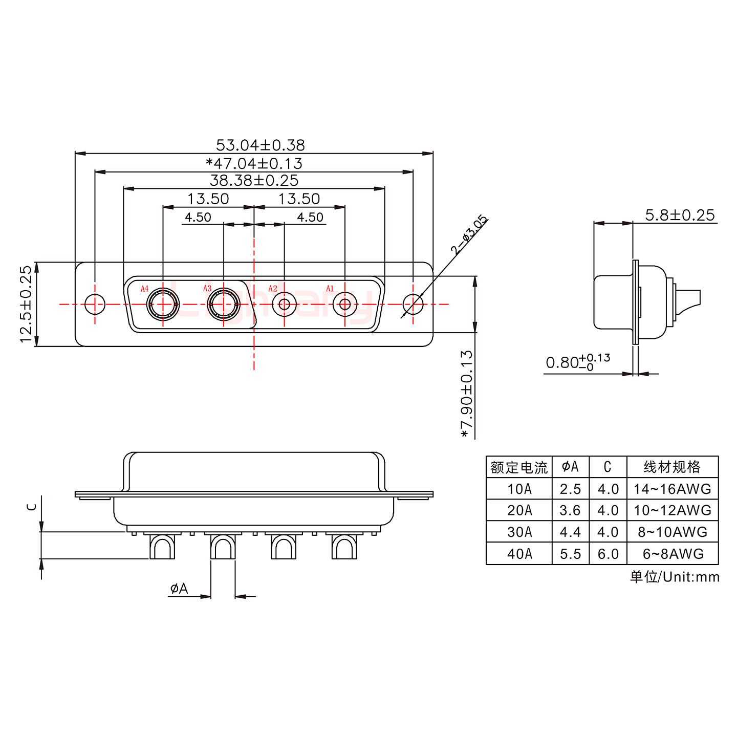 4V4母短体焊线20A+25P金属外壳1015弯出线4~12mm