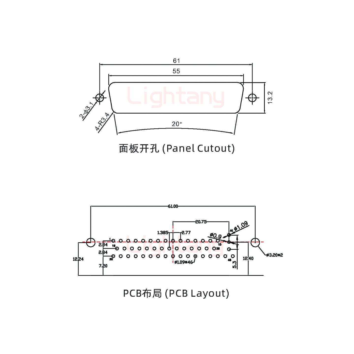 47W1公PCB弯插板/铆支架12.2/射频同轴75欧姆