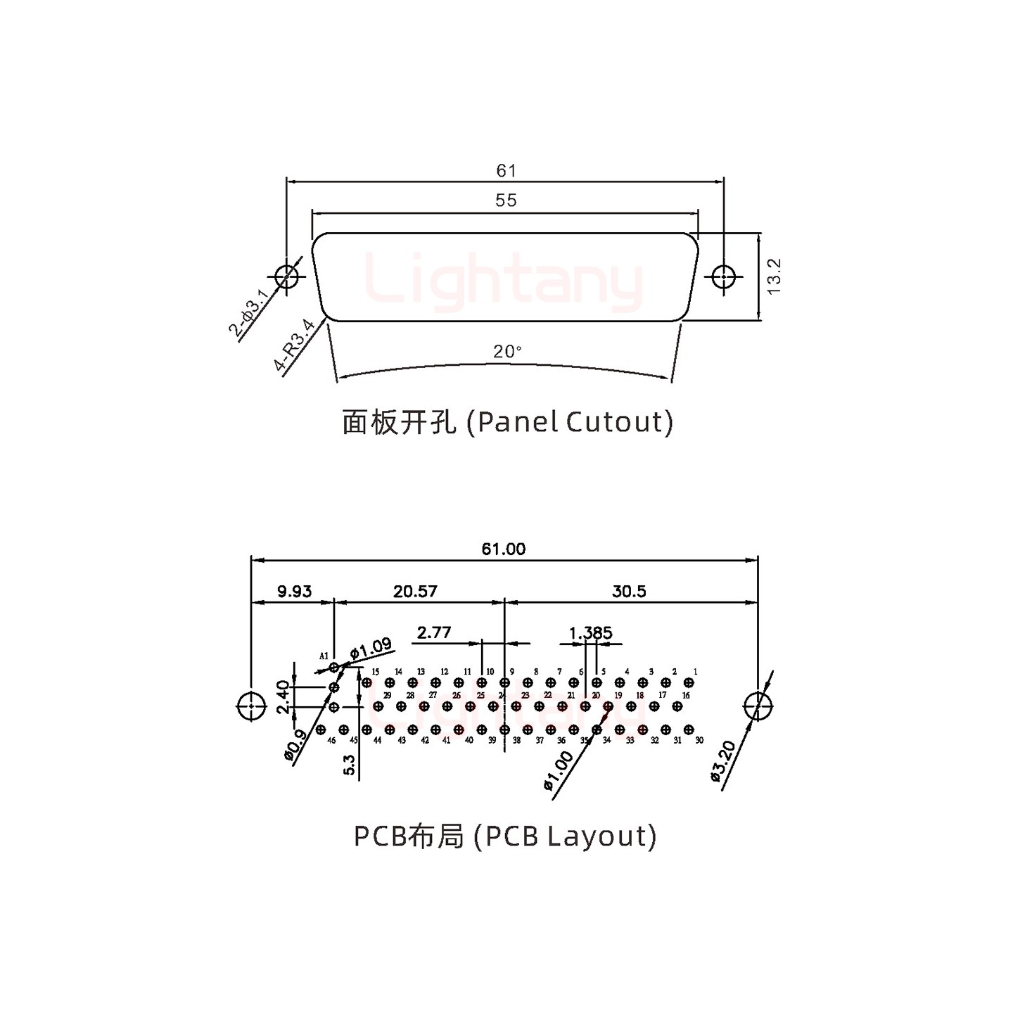 47W1母PCB直插板/铆鱼叉7.0/射频同轴50欧姆